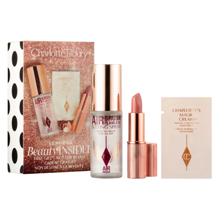 Charlotte Tilbury Beauty Inside Set 3 pcs, Airbrush Flawless Setting Spray 15ml , Matte Revolution Lipstick 1.5g #Pillow Talk , Magic Cream 1ml,charlotte tilbury flawless look birthday set